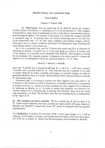 Module theory over nonunital rings, Chapter I