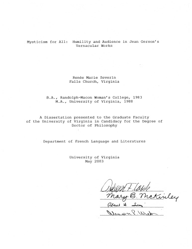 Mysticism for all : humility and audience in Jean Gerson’s vernacular works