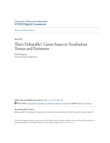 That’s debatable! : genre issues in troubadour tensos and partimens