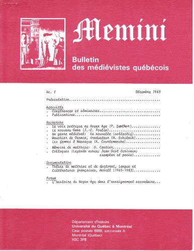 Memini : bulletin des médiévistes québécois