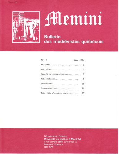 Memini : bulletin des médiévistes québécois