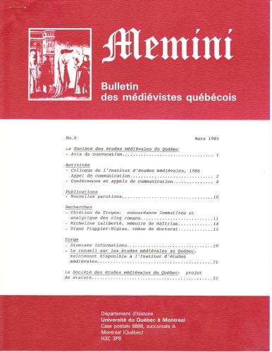 Memini : bulletin des médiévistes québécois