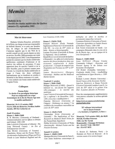 Memini : bulletin de la Société des études médiévales du Québec