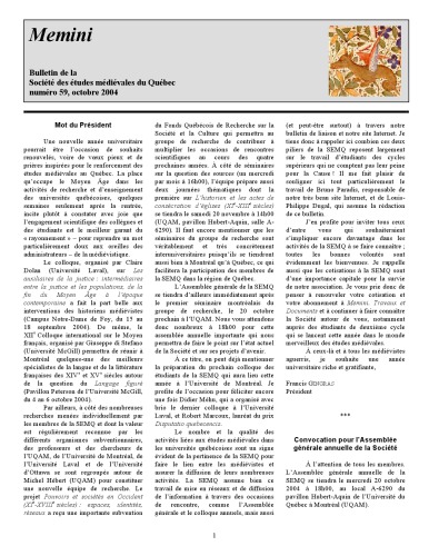 Memini : bulletin de la Société des études médiévales du Québec