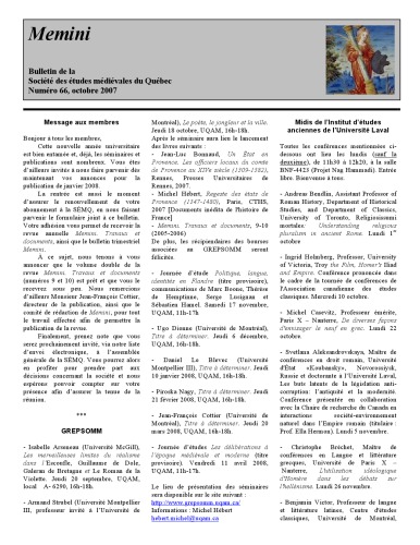 Memini : bulletin de la Société des études médiévales du Québec