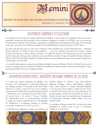 Memini : bulletin de la Société des études médiévales du Québec