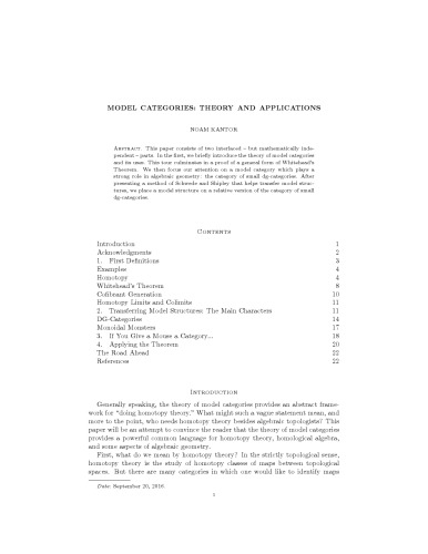Model categories: theory and applications