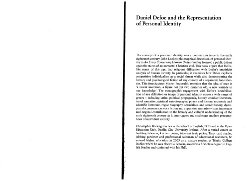 Daniel Defoe and the Representation of Personal Identity