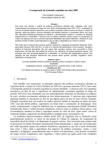 A recuperação da economia argentina nos anos 2000
