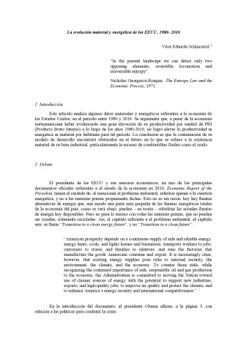 La evolución material y energética de los Estados Unidos