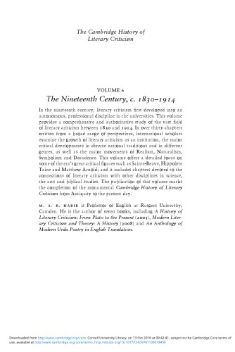 The Cambridge History of Literary Criticism. Vol. 6 The Nineteenth Century, c. 1830–1914