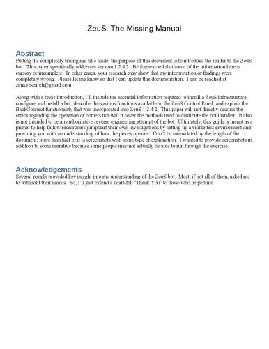 Zeus Botnet. The missing manual