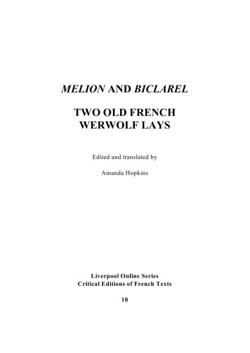 Melion and Biclarel : two Old French werwolf lays