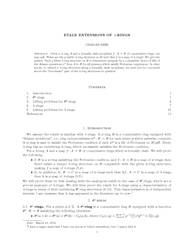 Etale extensions of lambda-rings