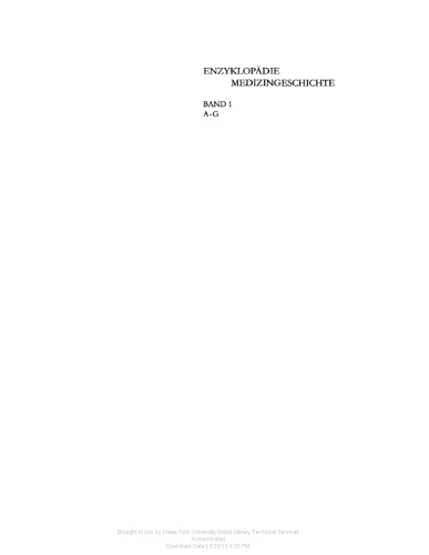 Enzyklopädie Medizingeschichte. Band 1: A-G