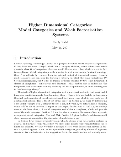 Higher Dimensional Categories: Model Categories and Weak Factorisation Systems