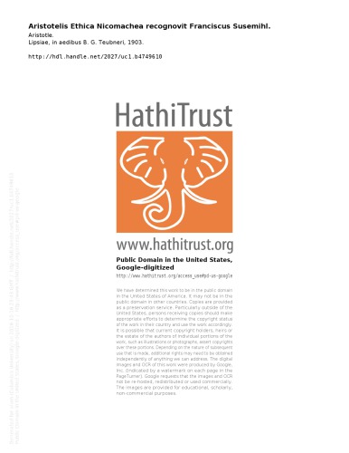Ethica Nicomachea recognovit Franciscus Susemihl et Otto Apelt