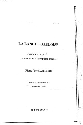 La langue gauloise : description linguistique, commentaire d’inscriptions choisies