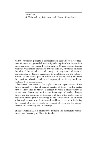 Verbal Art: A Philosophy of Literature and Literary Experience