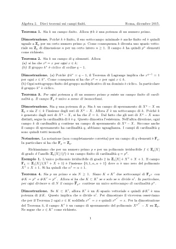 Algebra 2. Dieci teoremi sui campi finiti