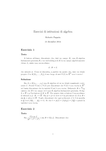 Esercizi di istituzioni di algebra