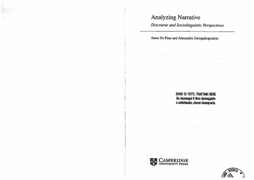 Analyzing narrative : discourse and sociolinguistic perspectives