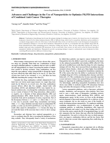 Advances and Challenges in the Use of Nanoparticles to Optimize PK/PD Interactions of Combined Anti-Cancer Therapies