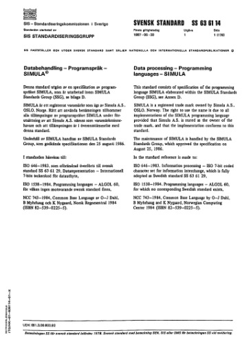 Standard SS636114: SIMULA programming language standard
