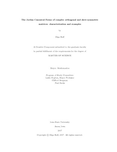 The Jordan Canonical Forms of complex orthogonal and skew-symmetric matrices: characterization and examples
