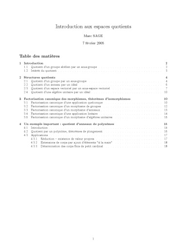 Introduction aux espaces quotients [expository notes]