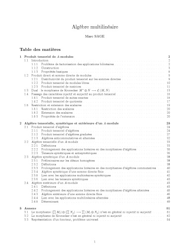 Algèbre multilinéaire [Lecture notes]