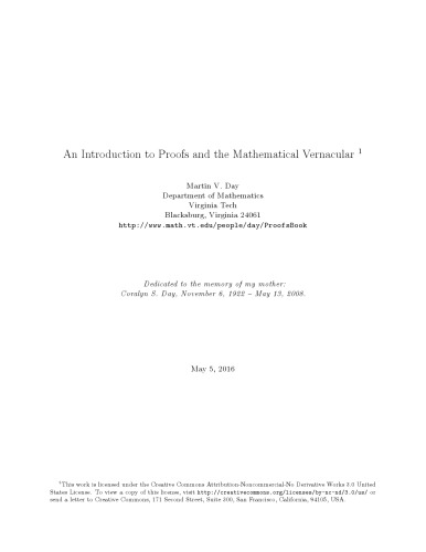 An Introduction to Proofs and the Mathematical Vernacular