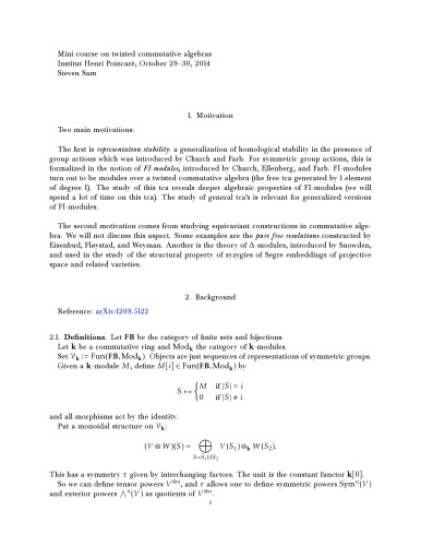 Mini-course on twisted commutative algebras (Institut Henri Poincaré, October 29--30, 2014) [Lecture notes]