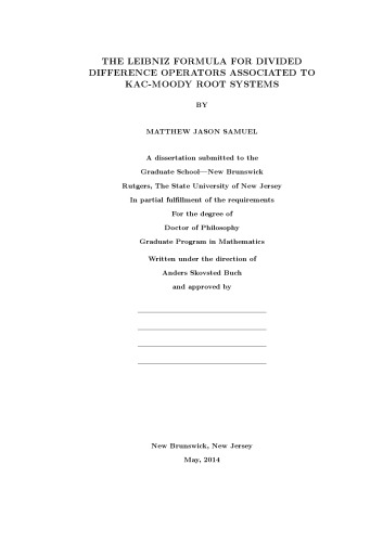 The Leibniz formula for divided difference operators associated to Kac-Moody root systems [PhD thesis]