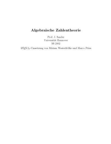 Algebraische Zahlentheorie [Lecture notes]