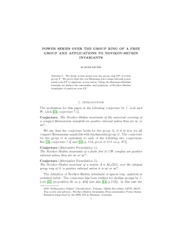 Power series over the group ring of a free group and applications to Novikov-Shubin invariants