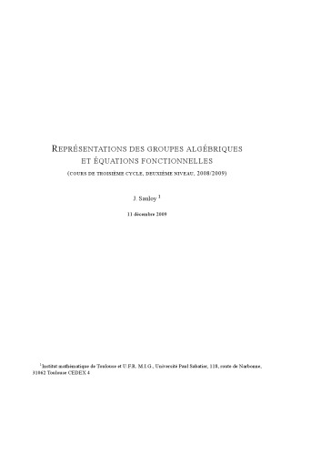 Représentations des groupes algébriques et équations fonctionnelles