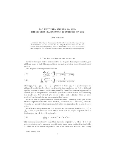 IAP Lecture January 28, 2000: The Rogers-Ramanujan identities at Y2K [expository notes]