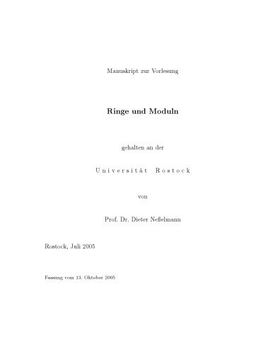 Manuskript zur Vorlesung Ringe und Moduln [Lecture notes]