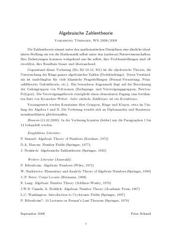 Algebraische Zahlentheorie [Lecture notes]