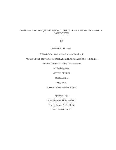 Semi-invariants of Quivers and Saturation of Littlewood-Richardson Coefficients [Master thesis]
