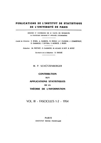 Contribution aux applications statistiques de la théorie de l’information