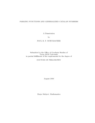 Parking functions and generalized Catalan numbers [PhD thesis]