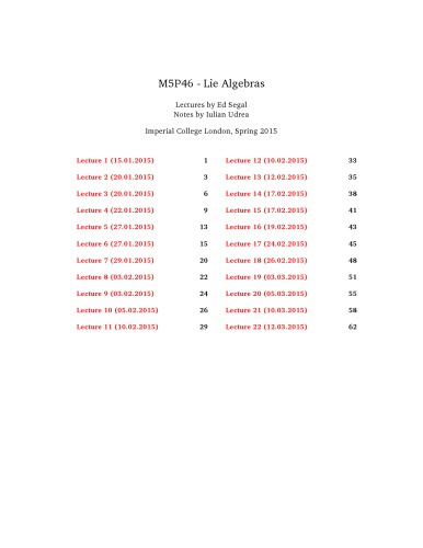 M5P46 - Lie Algebras [Lecture notes]