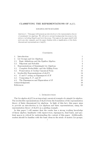 Classifying the representations of sl2(C)