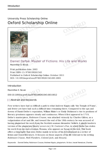 Daniel Defoe: Master of Fictions: His Life and Ideas