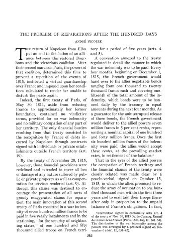 The Problem of Reparations after the Hundred Days