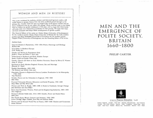 Men and the Emergence of Polite Society, Britain 1660-1800