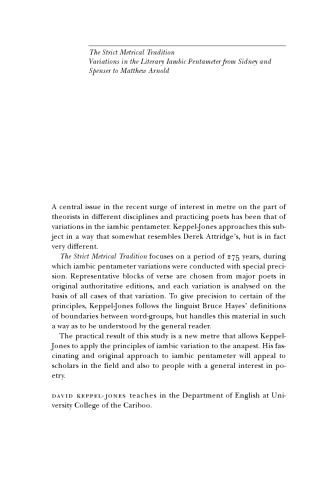 The Strict Metrical Tradition: Variations in the Literary Iambic Pentameter From Sidney and Spenser to Matthew Arnold
