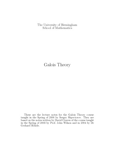 Galois Theory [Lecture notes]